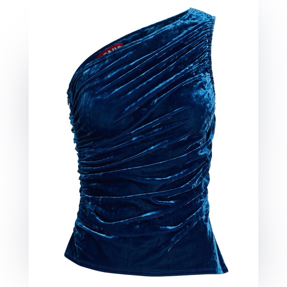 Staud Eze One-Shoulder Velvet Top - Dark Blue - Size Small